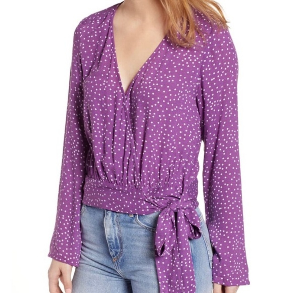 BP Polka Dot Wrap Tie Blouse